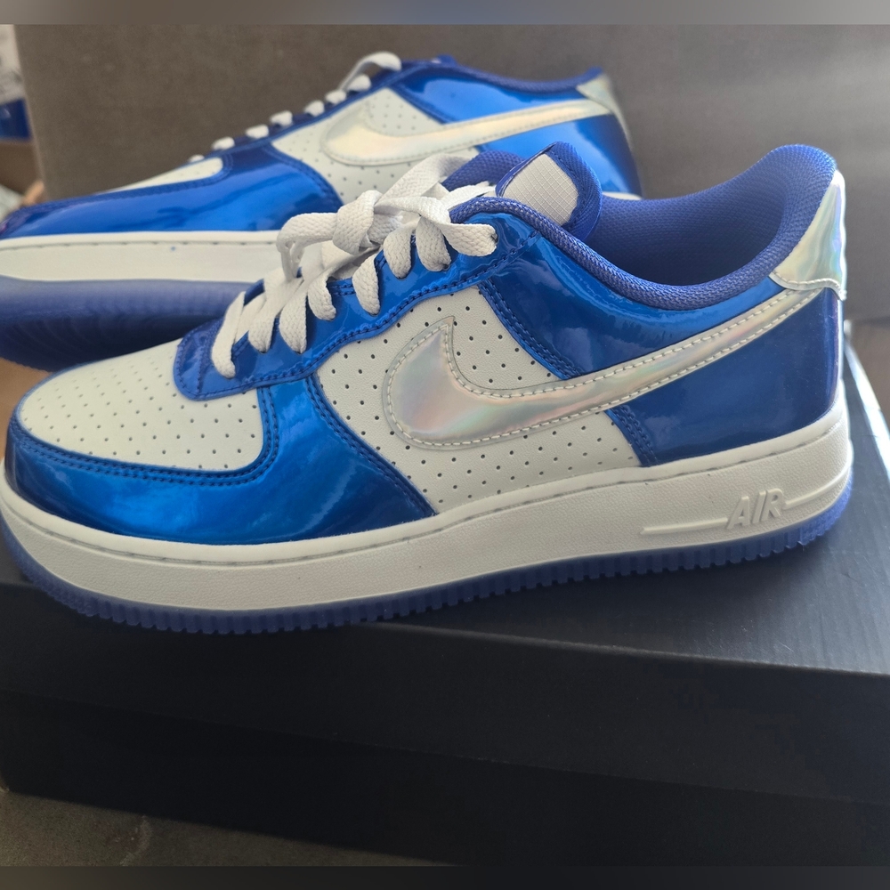 Nike Air Force 1 Low Top Sneakers - Metallic Blue & White